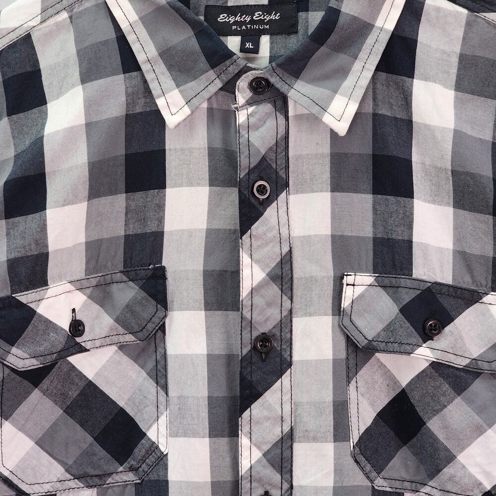 Eighty Eight Shirt Men XLARGE Platinum Button-Up Cowboy Plaid Cotton Casual - Picture 3 of 8